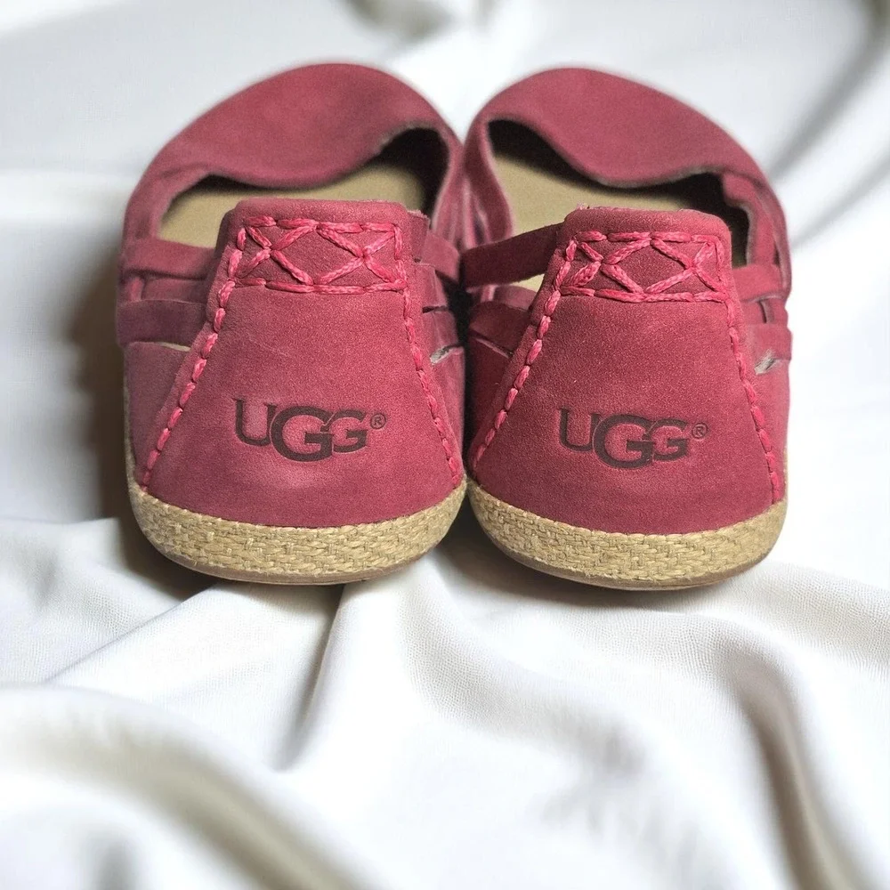 UGG Espadrille Flats Woven Detail Casual Slip On Shoes Woman Size 8 Pink Leather